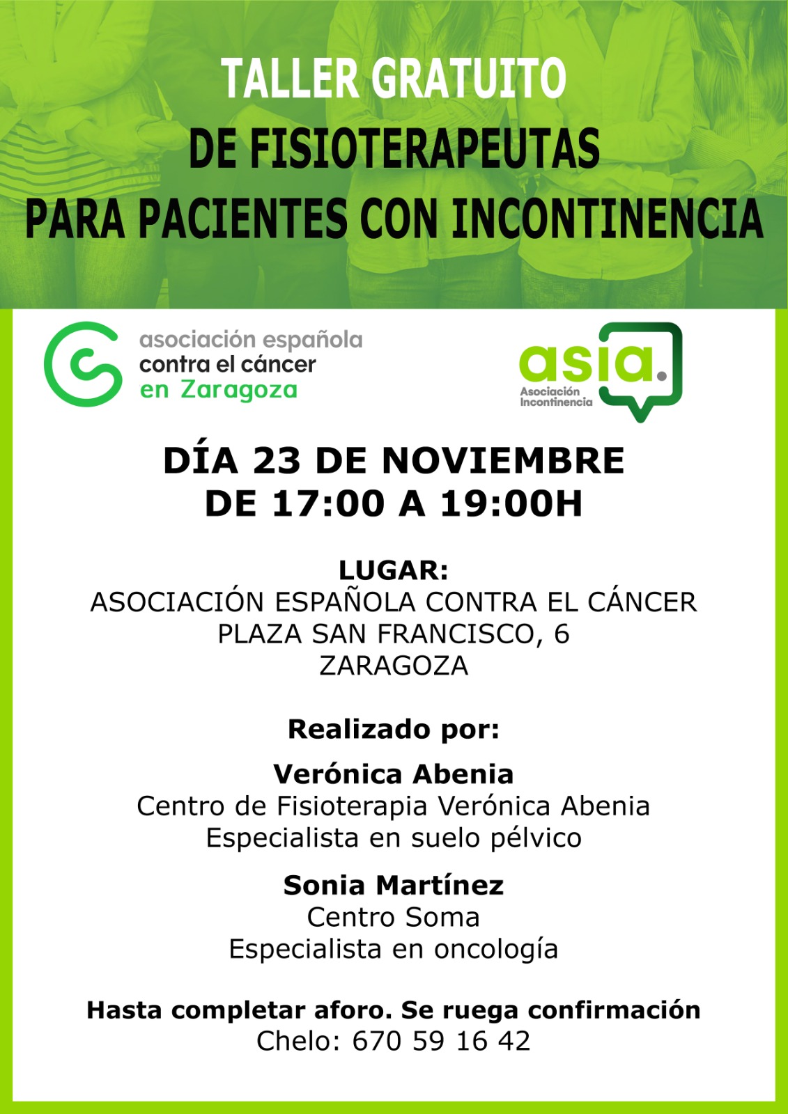 Taller Gratuito de Fisioterapeutas para pacientes con incontinencia