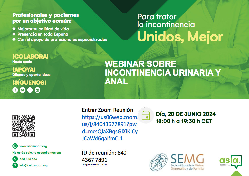 cartel WEBINAR SOBRE INCONTINENCIA URINARIA Y ANAL